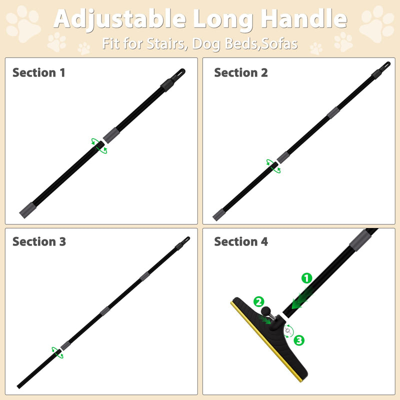 B-Land Carpet Rake for Pet Hair Removal, Reusable Pet Hair Remover with 60” Adjustable Long Handle, Carpet Scraper Dog Cat Hair Remover Tool for Rugs, Mats, Couch, Furniture-Black Pole Black&grey - PawsPlanet Australia