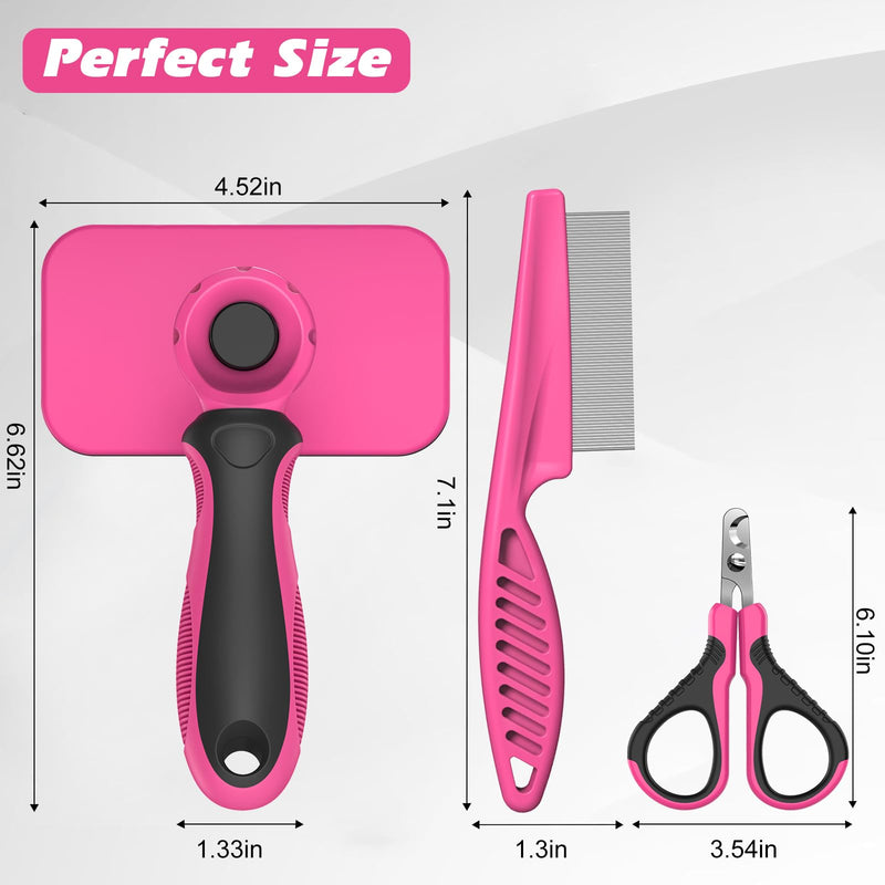 Comotech 3PCS Cat Grooming Supplies,Cat Brush & Nail Clipper/Trimmer & Flea Comb for Shedding Indoor Cats Dogs and Small Animals - Meet All Your Pet's Daily Grooming Needs - All in One Set (Pink) Pink - PawsPlanet Australia