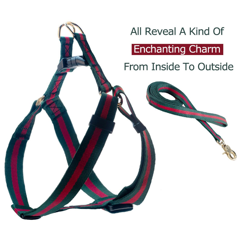Elegant and Stylish Dog Harness and Leash,Durable Soft Neck and Chest Adjustable Pet Harness,Luxury Dog Harnesses and Dog Leashes Set Packing Gift for Puppy Small Dogs S(Neck&Chest Girth:12.6"-17.7", Width:5/8") Green Red-2 - PawsPlanet Australia