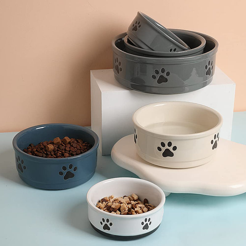 Sweejar Ceramic Dog Bowls with Paw Pattern, Dog Food Dish for Small Dogs, Porcelain Pet Bowl for Water 16 Fl Oz (Beige) Beige Dog Paw Pattern, 2Cups (16 Fl Oz) - PawsPlanet Australia