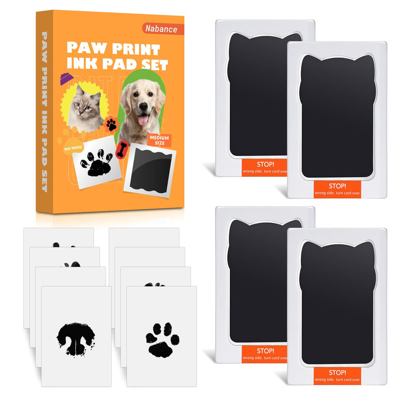 Nabance Paw Print Kit for Dog Cats, Pet Paw Print Impression Kit, 4 Inkless Print Pads, 8 Imprint Cards, Nose Print Stamp Pad for Dogs, Clean Touch Pet Footprint Kit, Pet Paw Ink Pad Family Keepsake 4-Pack Black-Pet Shape