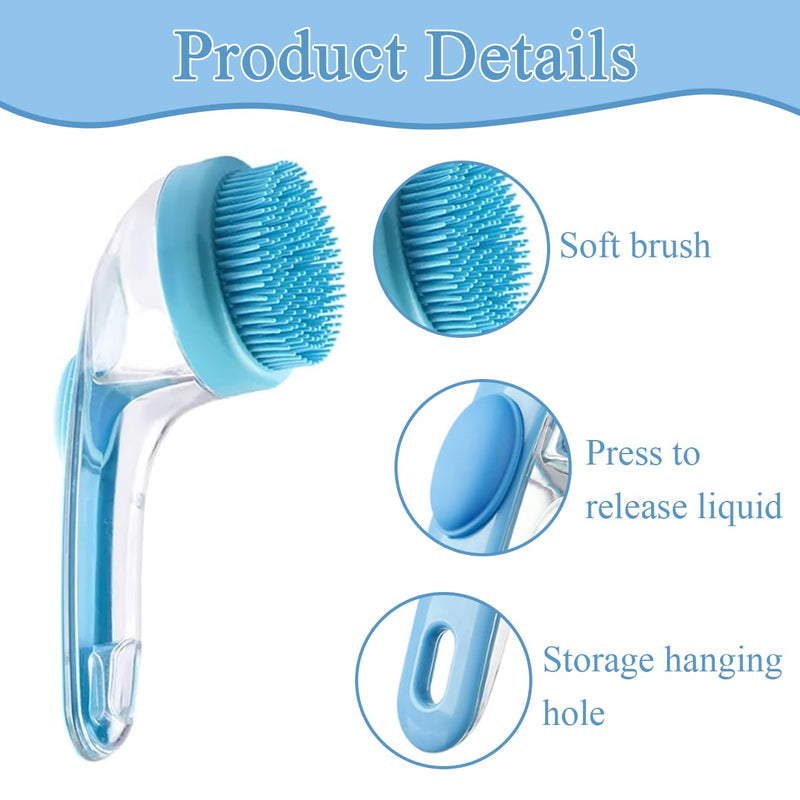 Dog Bath Brush, 2 in 1 Pet Bath Brush Soft Dog Scrubber for Bath with Built-in Shampoo Dispenser for Long Short Haired Dogs Cats Shower Blue-1pcs - PawsPlanet Australia