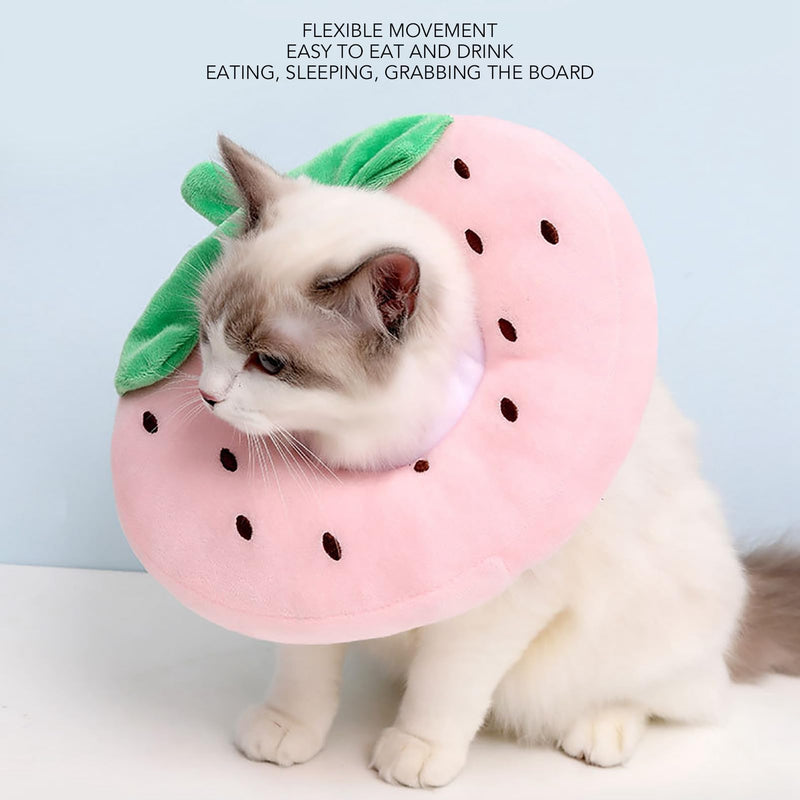 Cosiki Cat Cone Collar, Sweet Fruit, Prevents Licking for Post-Surgery Recovery, Kitty Pets, Plush, Pink
