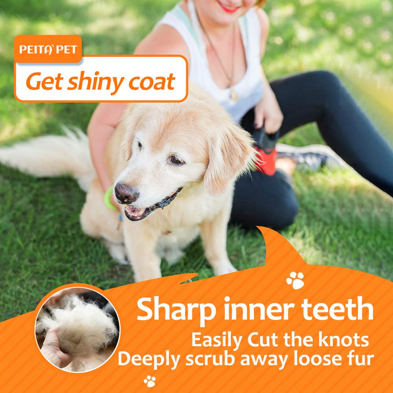 Undercoat Rake for Dogs, 2 in 1 Dematting Comb & Deshedding Tool for Long Hair Pets, Pet Hair Grooming Brush, Clear Mats and Tangles, Reduces Shedding by 95% Orange - PawsPlanet Australia