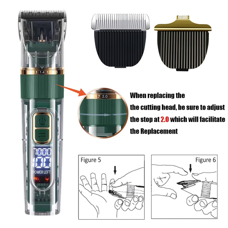 Dog Clippers, Professional Dog Grooming kit, Cat Clipper for Long Hair, with LED Display and 4 Limit Combs, 3-Speed Adjustment, IPX7 Waterproof, Easy Cleaning, Animal Clipper (Green)