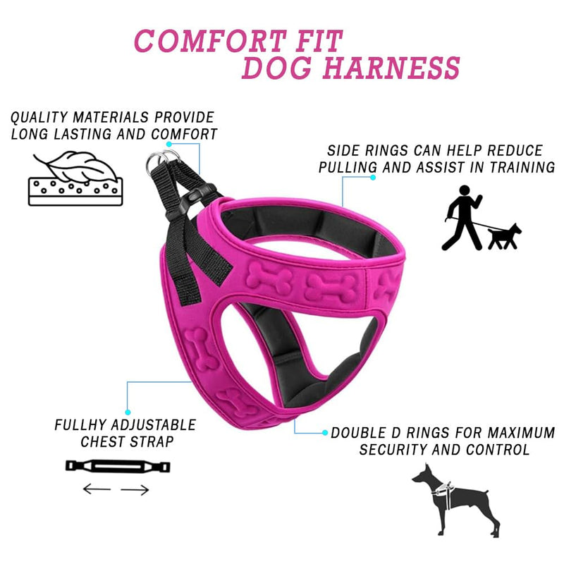 Comfort Fit Dog Harness Soft Padded No Pull Harness with Adjustable Buckles for Small Medium Large Dogs Step in Pet Vest with Easy Control Handle for Walking Jogging Running Training Dogs & Puppies S (Chest 14.5"-17") Pink - PawsPlanet Australia