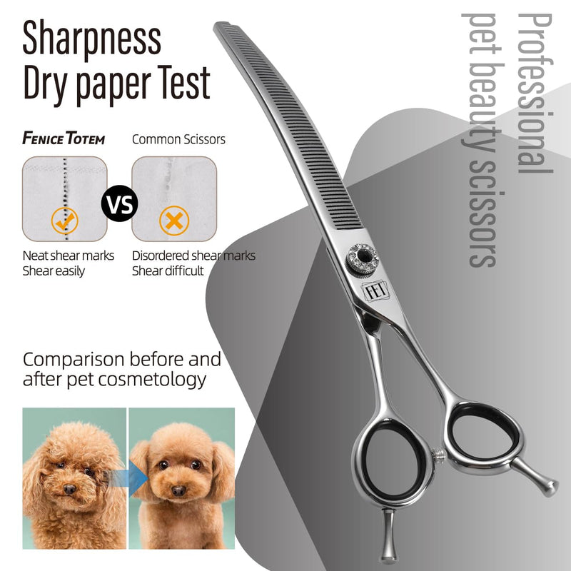 Dog Grooming Scissors: 7.5 inch Professional Pet Curved Thinning Shears Made Of Japanese 440C Advanced Stainless Steel for Dogs Cats and Other Pets - PawsPlanet Australia