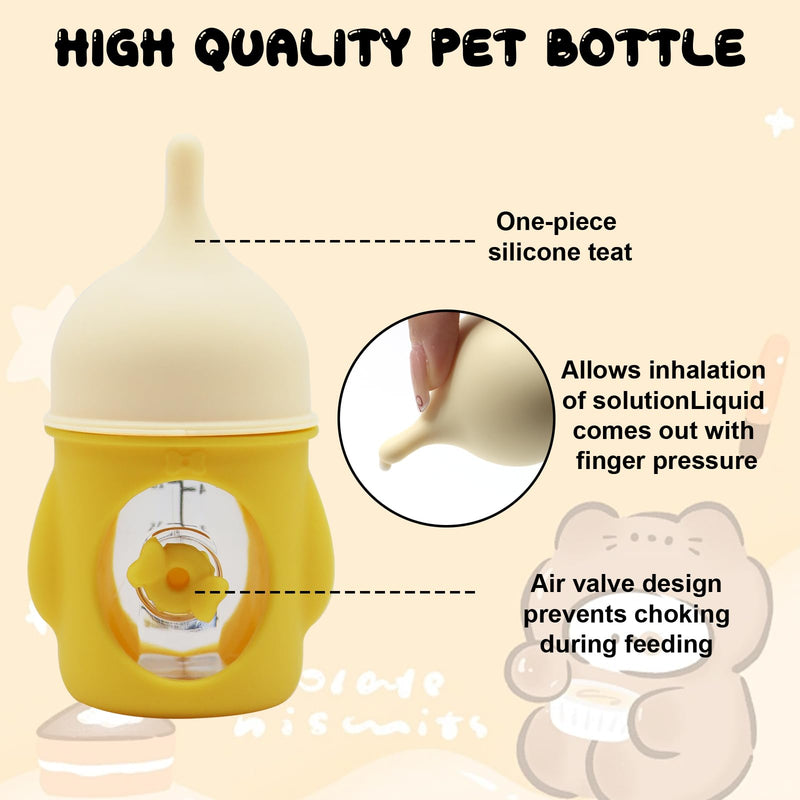 Pet Feeder Bottle Animal Feeding Bottles Kitten Bottles for Nursing Anti-Choking Design for Newborn Kittens Puppies Small Animals with 2 Pcs Replacement Nipple (Yellow, 20 ml) Yellow - PawsPlanet Australia