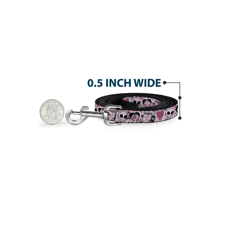 Disney Pet Leash, Dog Leash, The Nightmare Before Christmas Jack and Sally Doodles Pink, 6 Feet Long 1.5 Inch Wide 6 Feet Long - 1.5" Wide - PawsPlanet Australia