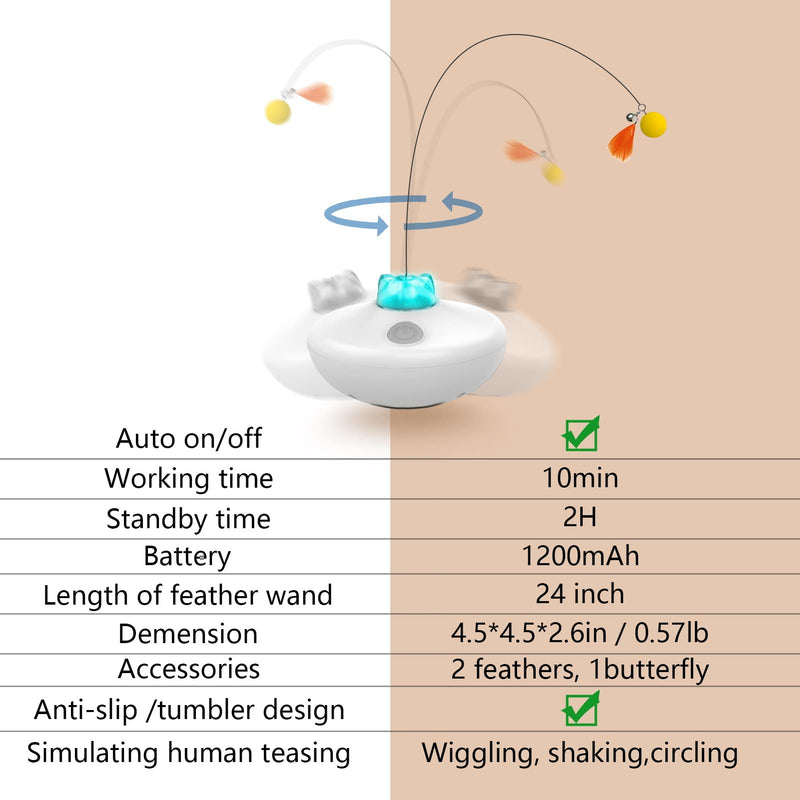 Interactive Cat Toys Cat Exercise Tumbler, Rechargeable Cat Toys for Indoor Cats Spin Butterfly Game Teasing Kitty, Extra Long Feather Wand (P33 cat Toys) P33 cat toys - PawsPlanet Australia