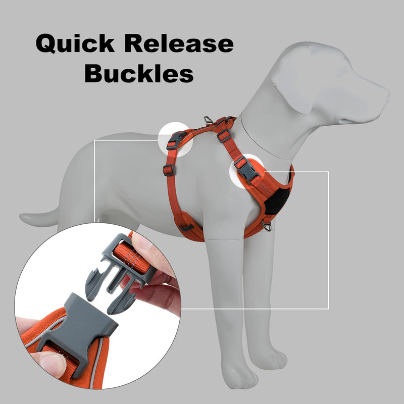 Plutus Pet No Pull Dog Harness, Release at Neck, Soft Padded, Reflective Adjustable Dog Vest Harness for Small, Medium, Large Dogs(Orange, L) Orange - PawsPlanet Australia