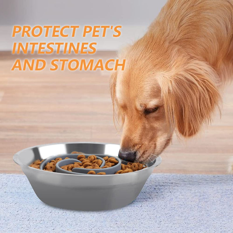 Slow Feeder Dog Bowls Insert, Animire Soft Silicone Slow Eating Dog Food Bowl for Small, Medium and Large Dogs, Compatible with Regular and Elevated Dog Bowls Grey - PawsPlanet Australia