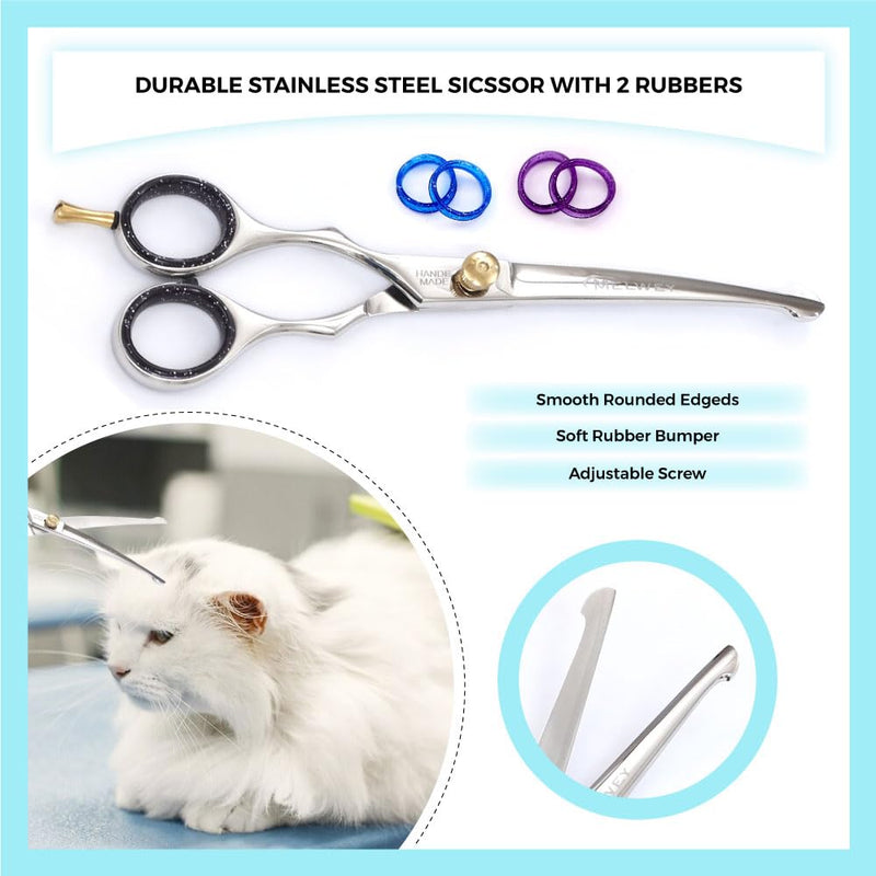 Left-Handed Pet Grooming Scissors Set Pro-Grade Curved Shears for Dogs Cats - Precision Crafted Sharp Blades Comfort Grip - Ideal for Cutting Curving Thinning (LH Round Tip Curved) LH Round Tip Curved - PawsPlanet Australia