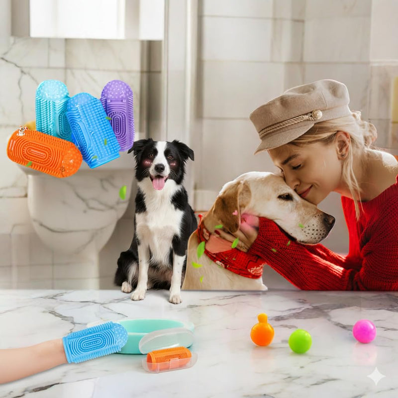 Dog Finger Toothbrush 4-Pack – Pet Tooth Brushing Kit for Dogs & Cats, Puppy & Adult Dental Care – Soft Silicone Finger Brushes for Teeth Cleaning (Blue, Green, Orange, Purple) - PawsPlanet Australia