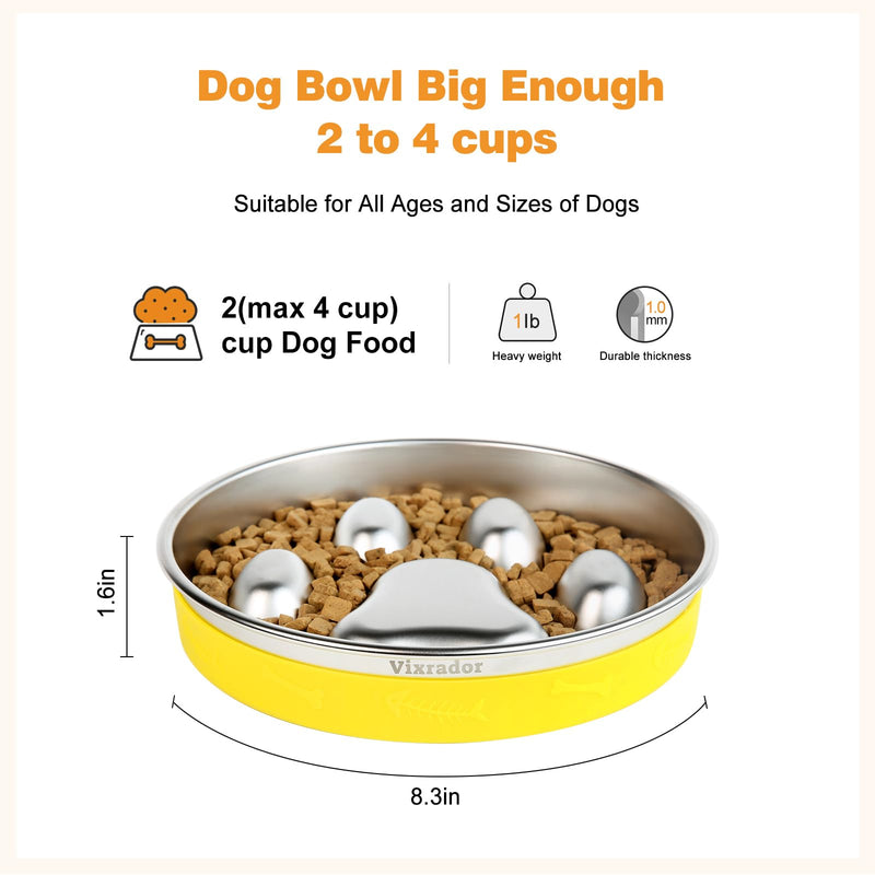 Slow Feeder Dog Bowls Stainless Steel, New Version Yellow Non-Slip Dog Slow Feeder Bowl,Dog Bowl Slow Feeder for Dog,Slow Down Eating Dog Bowl for Fast Eaters - PawsPlanet Australia
