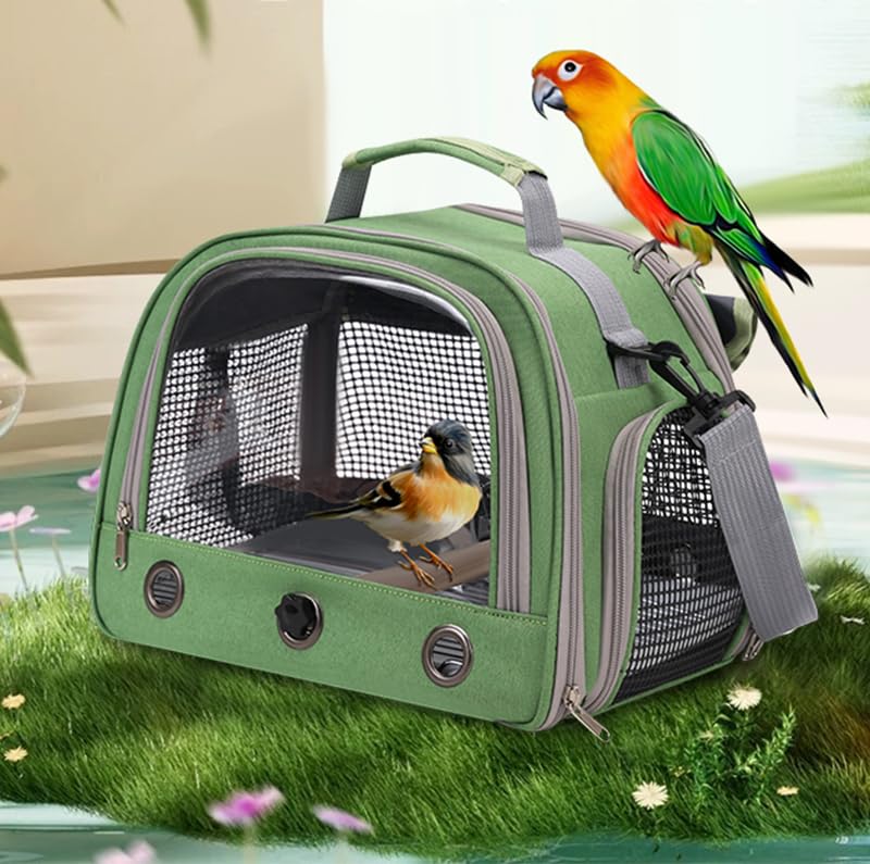 Bird Travel Carrier, Portable Small Bird Parrot Parakeet Carrier with Standing Perch and Tray, Side Access Window Collapsible Bird Carry Transport Bag for Vet Visit(Green) - PawsPlanet Australia