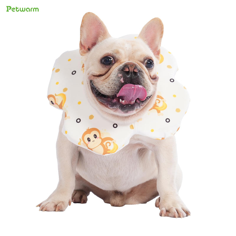PetWarm Dog Recovery Collar, Recovery Collar for Dogs, Lightweight Soft Flower Design, Comfortable Neck Protector Helps Discourage Licking, Post-Visit Protective Collars, Monkey Print, Yellow, S Yellow White Small