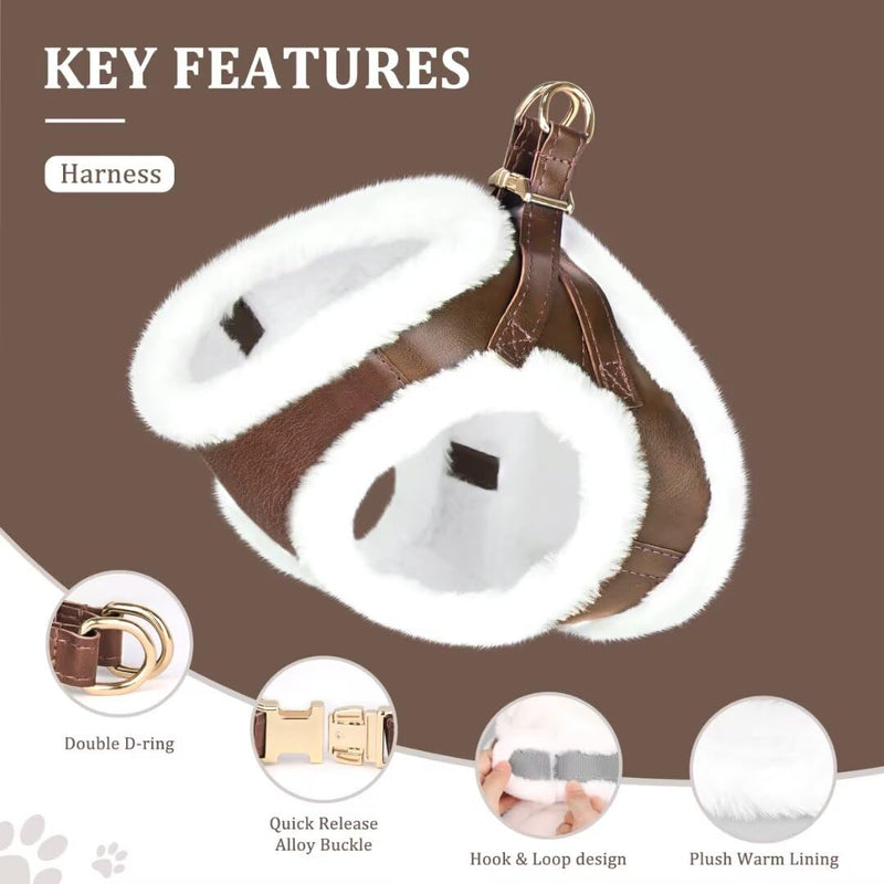 Beirui Leather Small Dog Harness and Leash Set, Soft Plush Padded Puppy Harness, Winter Warm Dog Harness, Step in No Chock No Pull Adjustable Dog Harness for Small Dog, Brown M M,Fit 16-21 lbs - PawsPlanet Australia