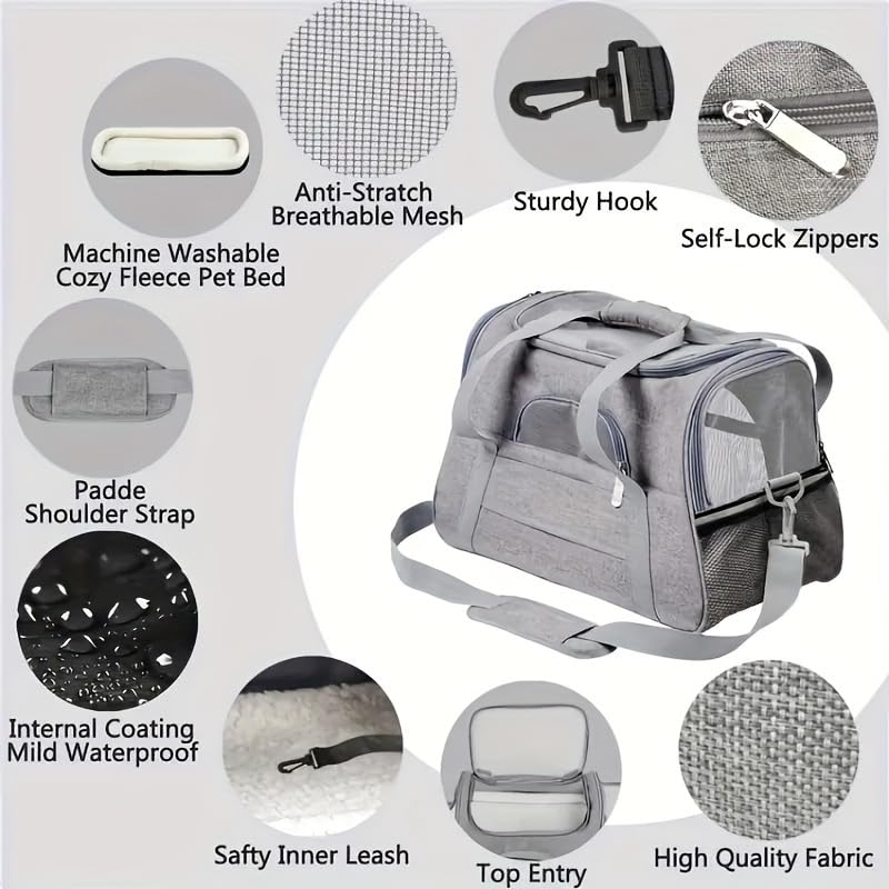 Cat Carriers, Dog Carriers, Pet Carriers – Airline-Approved Soft-Sided Bag for Cats & Small Dogs (Up to 15 lb), Foldable, Breathable Mesh, Privacy Cover, Washable & Lightweight grey - PawsPlanet Australia