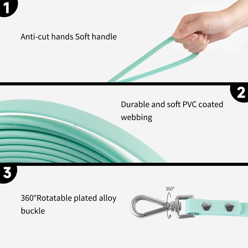 Dog Training Long Leash Waterproof Long Line Heavy Duty Outdoor Recall Lead 10ft 15ft 20ft 30ft 50ft for Small Medium Large Dog (Mint Green, 10FT) Mint green - PawsPlanet Australia