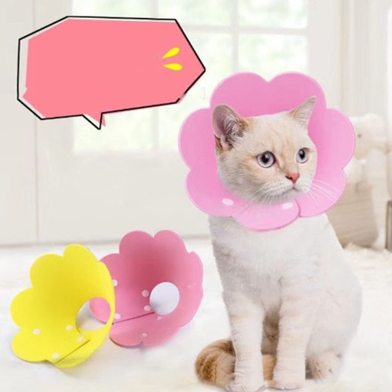 Zerodis Cat Recovery Collar, Cat Cone, Elizabethan Cat Collar, 3 Pieces, with Snap Closure, Soft Felt, Cute Sunflower Shape, Anti-Licking After Surgery (L) L