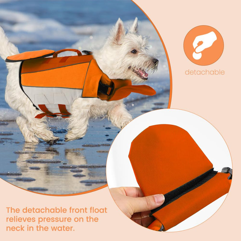 EMUST Dog Swimming Vest, Dog Life Jackets, Ripstop Dog Lifesaver with Rescue Handle, Adjustable Dog Flotation Vest for French Bulldog, Dachshund, Corgi, Orange, M Medium - PawsPlanet Australia