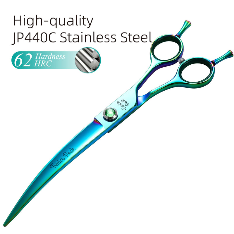 Fenice Peak 7.5'' Green Curved Dog Grooming Scissors Pet Shears with Ergonomic Offest Handle and Simulated Emerald Screw 440C Grooming Scissors Trimming Shears Durable and Sharp - PawsPlanet Australia