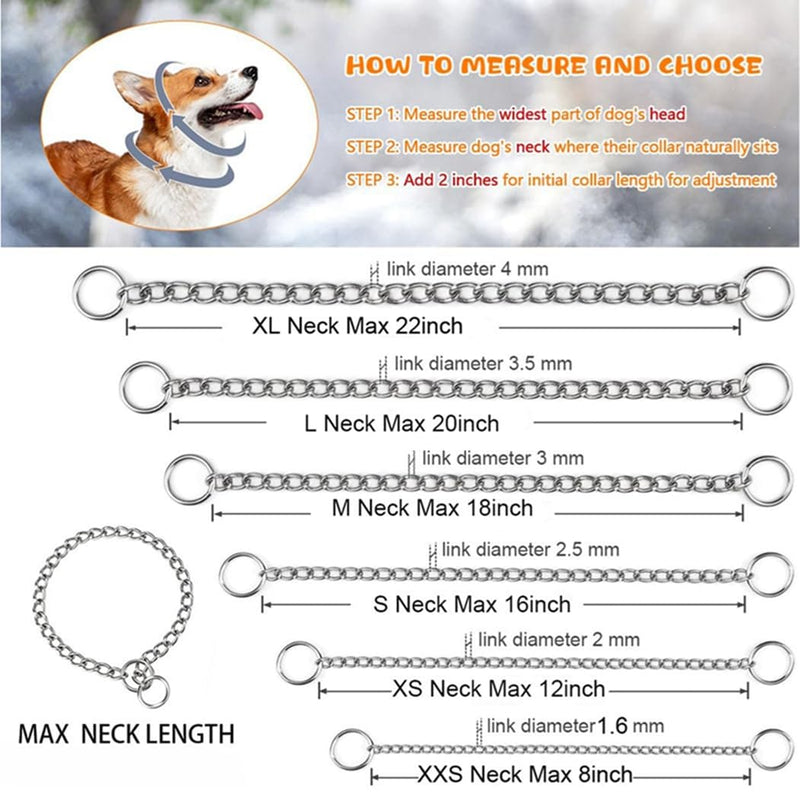 Dog Chain Collars for Large Dogs,Adjustable Flat Silver Metal Dog Collar,Heavy Duty Slip P Link Martingale Collar for Small Medium Large Big Dogs XL XL(Neck Max 22inch)D4.0mm