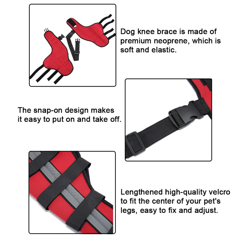 Dog Knee Brace Adjustable Dog Double Rear Leg Brace with Metal Hinged Flexible Support and Reflective Seat Belts Dog Acl Brace Hind Leg Red (XS) XS