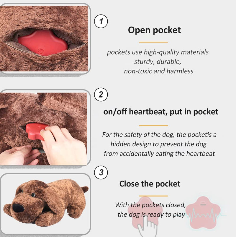 Dog Heartbeat Toy for Puppy Anxiety Relief, Heartbeat Stuffed Animal Heartbeat Plush Toy for Small, Medium, and Large Dogs (Brown) Brown - PawsPlanet Australia