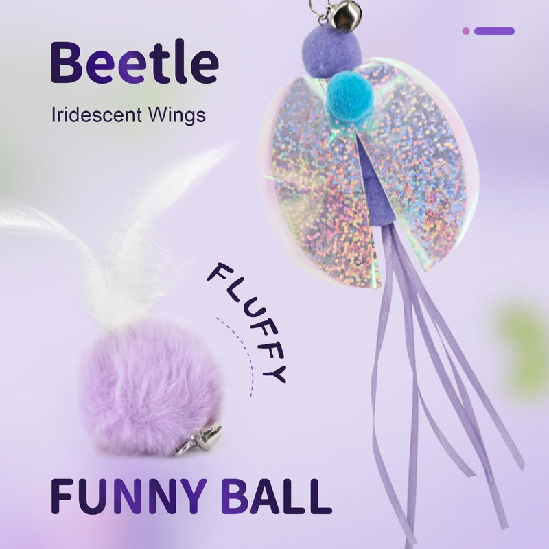 SONGWAY Cat Wand Toys for Indoor Cats - Cat Toy Set with Retractable Teaser Wand and 6 PCS Fairy Feather Toy Refills, Dragonfly Tassel Plush Cat Toys Interactive, Purple - PawsPlanet Australia