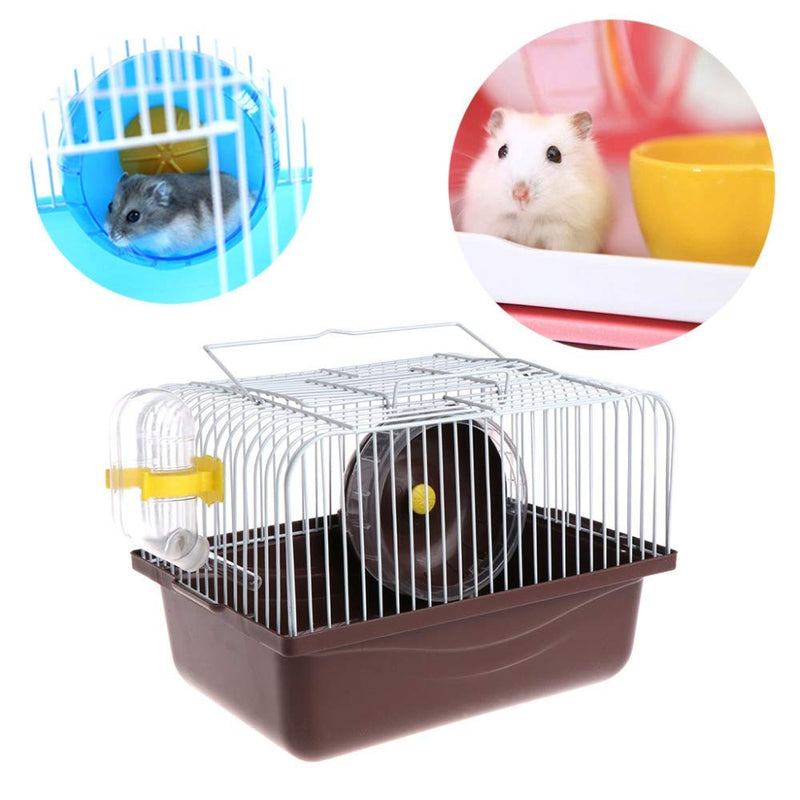 Pet Hamster Cage with Running Wheel Water Bottle Food Basin Portable Carrier House Mice Home Habitat for Going Out, Traveling (Coffee) Coffee