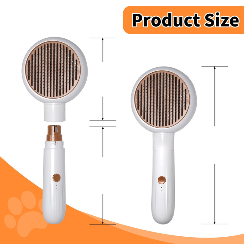 2 in 1 Pet Brush and Nail Grinder, Rechargeable Self-Cleaning Slicker Cat Brush for Shedding and Grooming, Pet Paws Nail Trimmers for Small & Medium Dogs Grey+White - PawsPlanet Australia