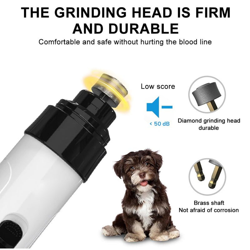 Dog Nail Grinder, Silent Dog Nail Trimmer with Two Adjustable & Under 50dB Low Noise, USB Rechargeable Pet Nail Grinder, Electric Pet Paws Grooming Smoothing Tool for Most Cat Dog Pet (White)