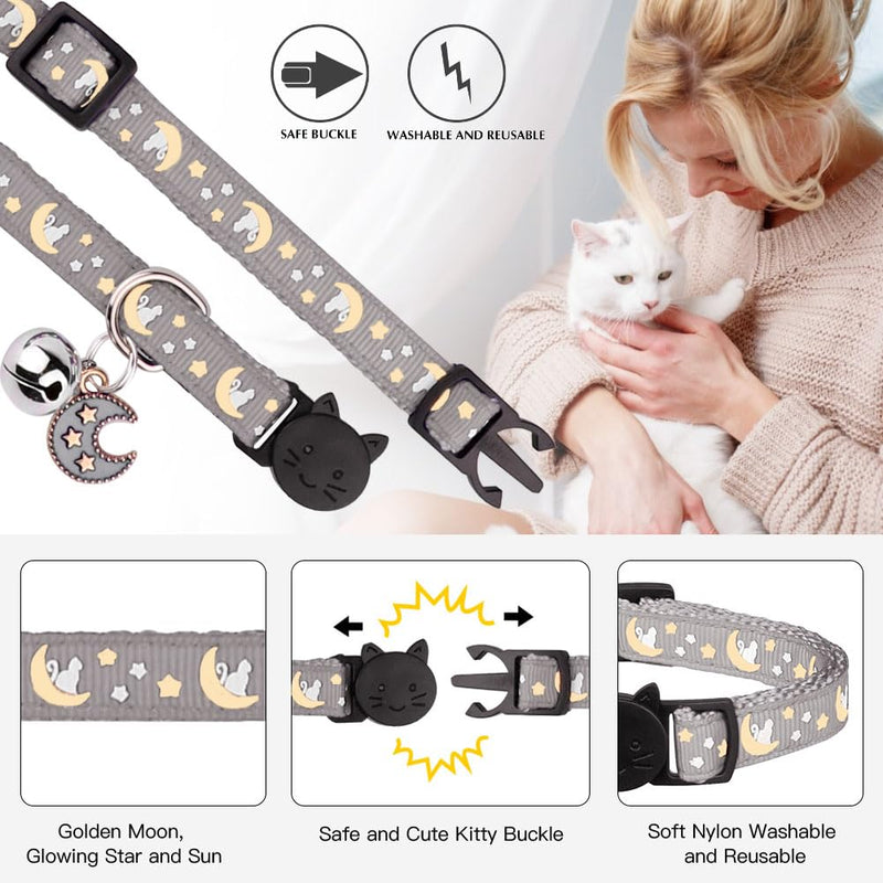 2Pcs Breakaway Cats Collars Cat Collars for Boy & Girl Cats Adjustable Kitten Collars with Bell,Black+Gray 7.0-10.7'' Black+Gray