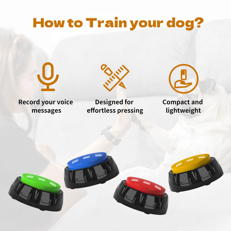 Voice Recording Button, Dog Buttons for Communication Pet Training Buzzer, 30 Second Record & Playback, Dog Talking Buttons Set 4 Pack with Stickers - PawsPlanet Australia