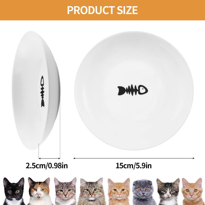 5.9 inch Ceramic Cat Bowls,Wide Shallow Cat Dishes,Whisker-Friendly Cat Plates,Cat Food and Water Bowl for Indoor Cats,-10 oz,3 Pack Dish（pack of 3）