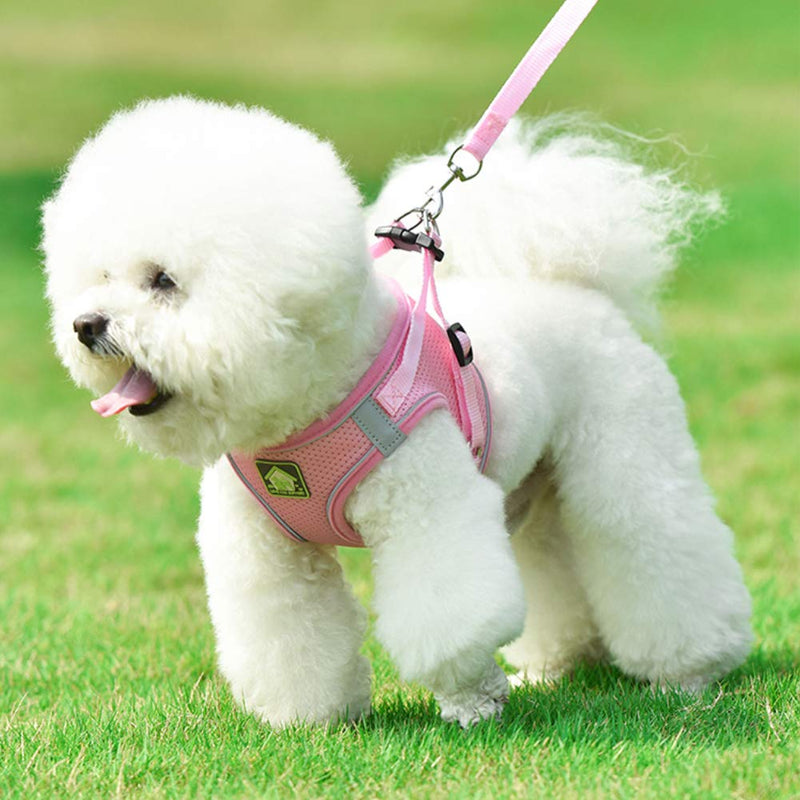 FEimaX Dog Harness and Leash Set, No-Pull Breathable Soft Mesh Puppy Vest Harness Reflective Adjustable Pet Harnesses for Small Medium Dogs and Cats - Outdoor Easy Control for Walking S (Chest 11.8-13.3'') Pink - PawsPlanet Australia