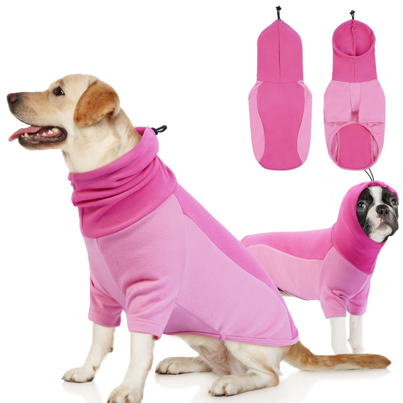 BRKURLEG Dog Hoodie with Ear Wraps Dog Turtleneck Sweatshirt Dog Anxiety Calming Hoodie Soft Pullover Elastic Dog Ear Covers Hood for Noise Warm Fleece Dog Sweater for Cold Weather, Pink M Medium