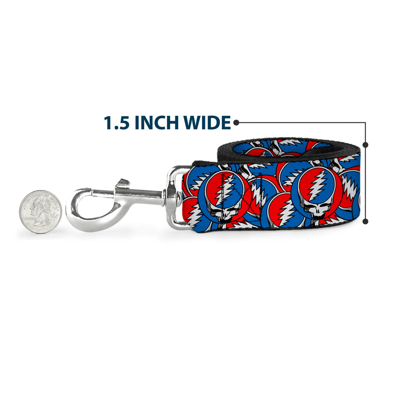 Grateful Dead Pet Leash, Dog Leash, Grateful Dead Steal Your Face Logo Stacked Red White Blue, 6 Feet Long 1.5 Inch Wide 6 Feet Long - 1.5" Wide