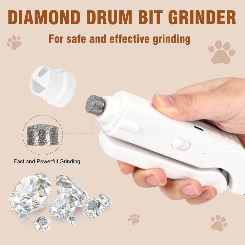 2-in-1 pet Nail Clipper and Grinder with USB Charging - Quiet Less Than 40 decibels Dog Nail Clippers for Large Dogs and cat Nail Clipper - Dual LED Lights Suitable for All Pets (White) white - PawsPlanet Australia