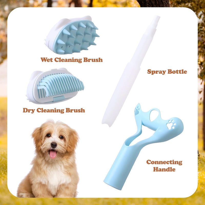 Dry Wet Dual Use Pet Grooming Brush with Spray Bottle, 3 in 1 Comb Removes Loose Hair or Dirt for Cats and Dogs, Double Brush Head Massage Cleaning Bath Tool, 1 Piece Blue