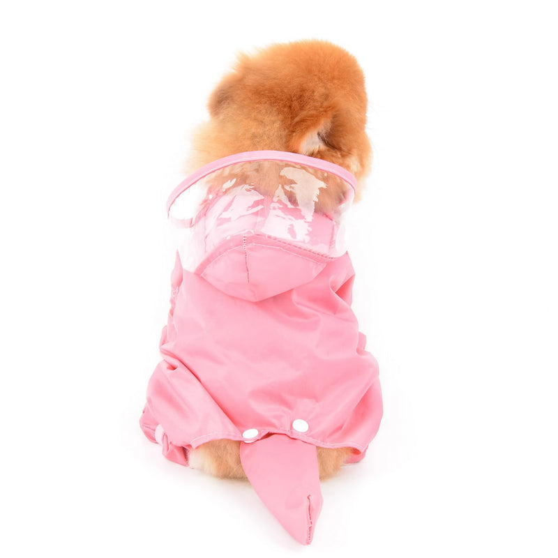 SMALLLEE_LUCKY_STORE Cute Raincoat for Small Dogs with Hood and Boots Detachable Tail Puppy Botton Down Rain Jacket Full Boby 4 leg Jumpsuit Waterproof Lightweight Clothes,Pink,XL XL pink