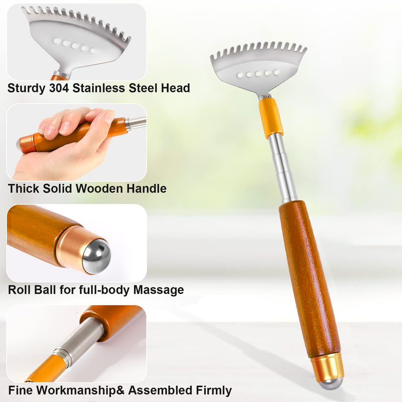 2 Pcs Back Scratchers, Telescoping Back Scratcher for Women Men Extendable with Wooden Handle-Massage Roller-Steel Claw, Portable Back Massager for Head Scalp Face Scratch Deep Red 2 Count (Pack of 1) - PawsPlanet Australia