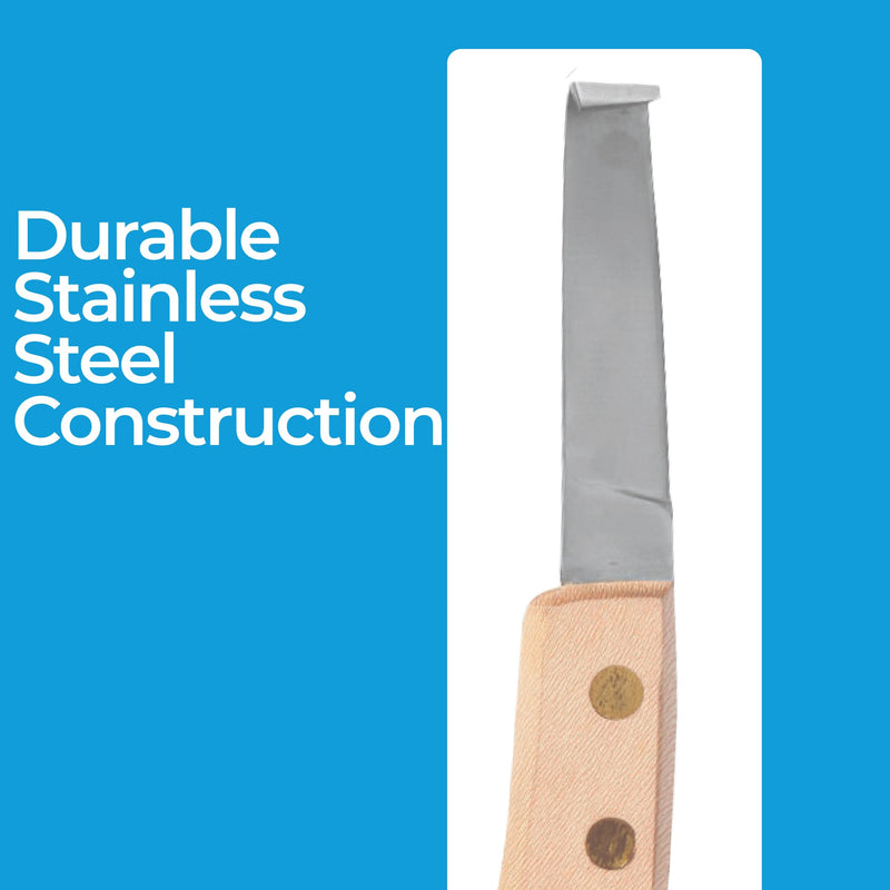 Hoof Knife Single Sided Edge Wide Blade – Stainless Steel Curved Blade Farrier Tool with Fine Wooden Grip, Multipurpose Hoof Trimming Knife for Livestock, 3-Inch Blade, 8.5-Inch Overall Narrow-Blade - RH