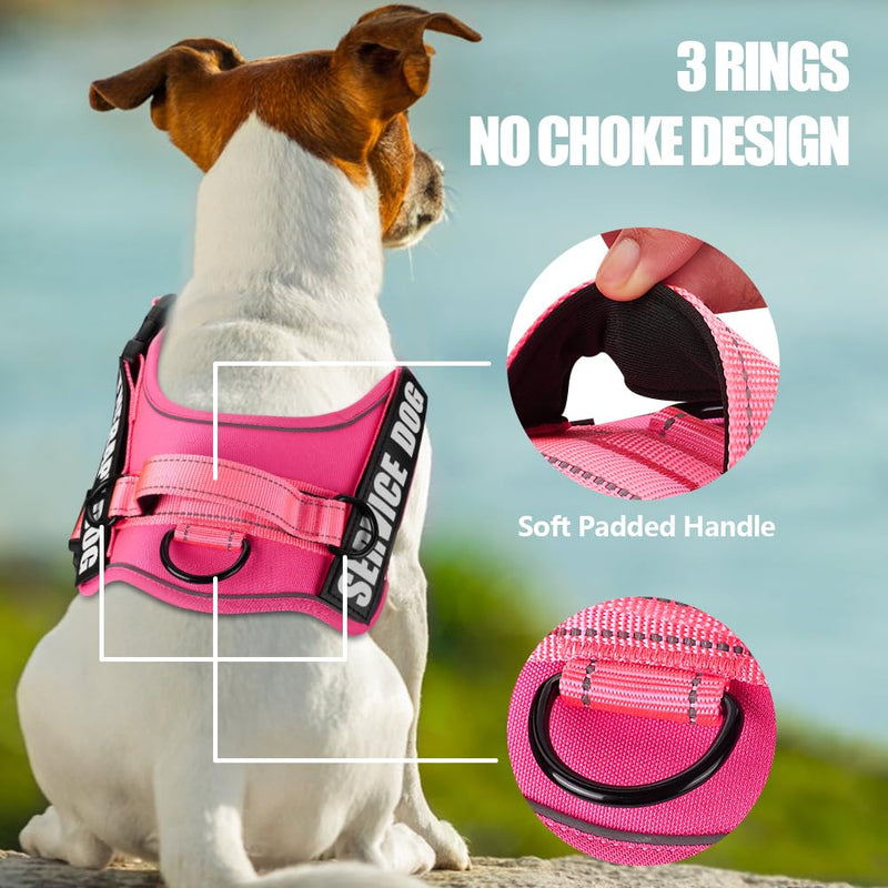 Dog Vest Harness and Leash Set, Animire Reflective Service Dog Vest with 10 Patches, 3 Rings No Choke Pet Vest for Leash Placement, in Training Dog Harness for Small Medium Large Dogs(Hot Pink,M) Medium(Chest: 18-25 Inch) Hot Pink - PawsPlanet Australia