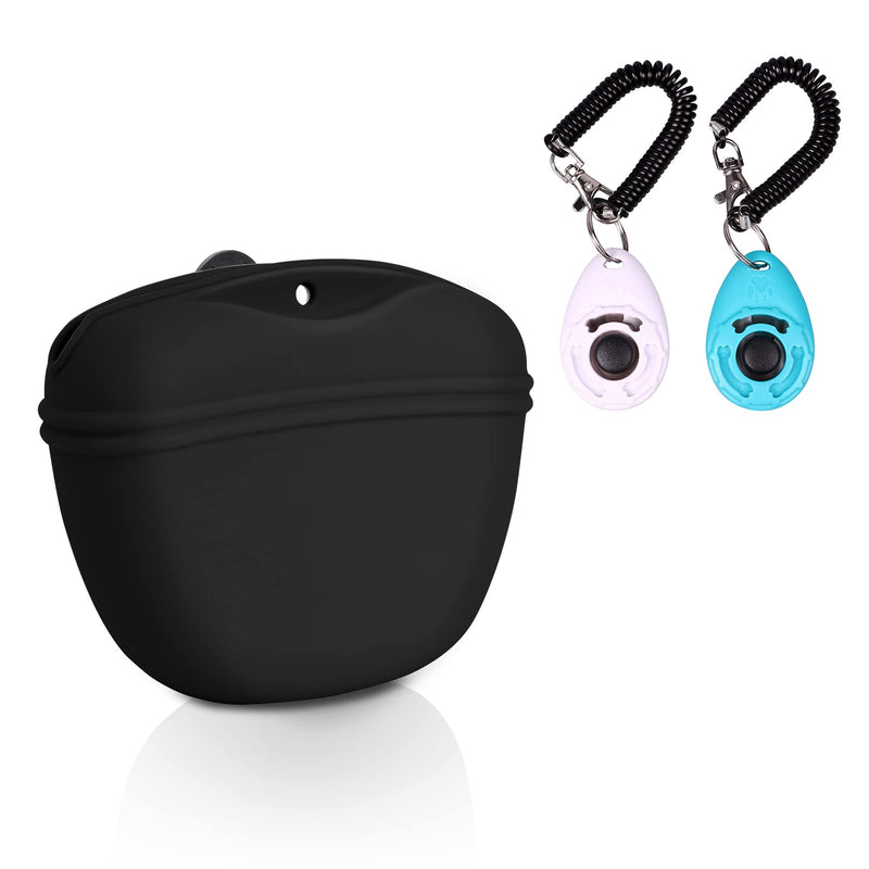 Left&Right Dog Clicker Training Kit,Silicone Dog Training Treat Pouch and Dog Clickers,Dog Treat Bag with Clicker Training for Dogs,Pet Treat Bag with Convenient Magnetic Buckle Closing and Waist Clip Black