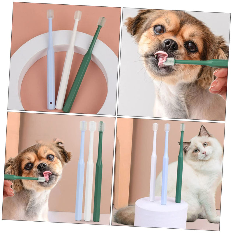 Abaodam Pack of 4 Manual Toothbrushes for Pets with Ergonomic Handle, All-Round Brush for Effective and Gum Cleaning for Small Dogs and Cats, Compact and Versatile