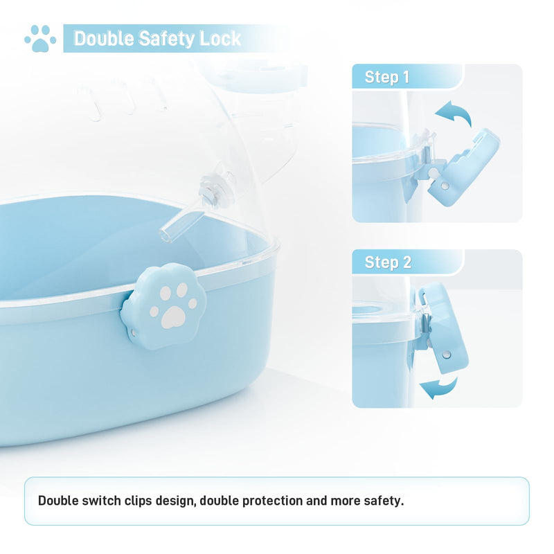 BUCATSTATE Small Animal Carrier Cage with Water Bottle, Portable Hamster Travel Carrier Carry Case 7.24" L*6.69 W *6.42" H for Small Pets, Gerbils, Mice, Dwarf Hamster (Blue) Blue