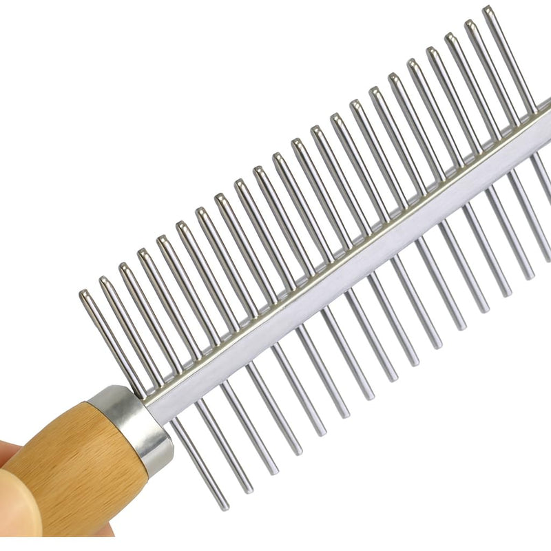 TopMed ETS Set of 3 Stainless Steel Pet Hair Comb, Wooden Handle of Bamboo Proven Grooming Tools Kit for Dogs Cats and Other Animals - PawsPlanet Australia